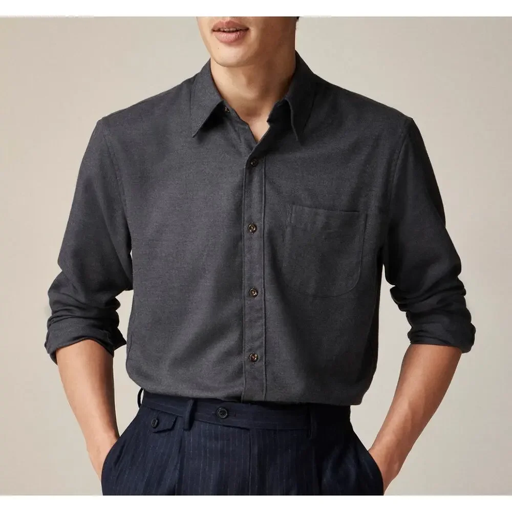 J Crew Cashmere Blend Shirt Mens XL Gray Cotton Long Sleeve‎ Button Up Classic